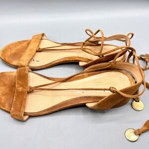 Gianvito Rossi Suede Lace‎ Up Flat Sandals Tan Brown Women's Size 38.5
